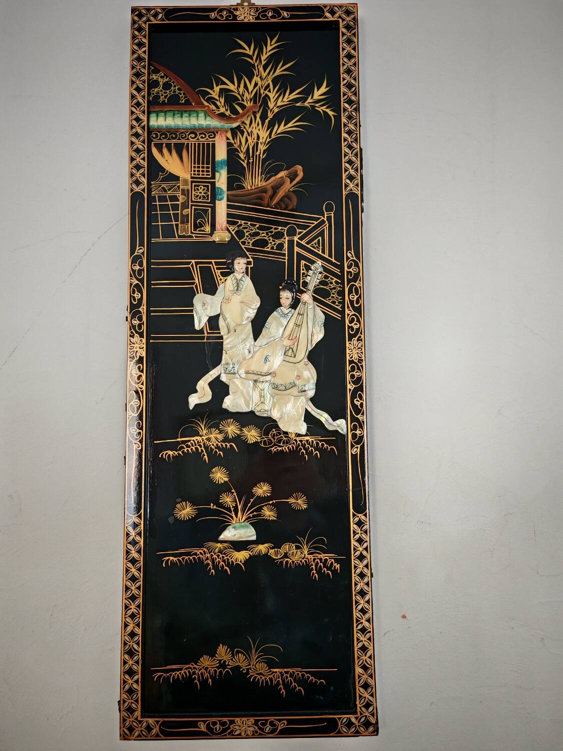 Chinese wooden paintings inlaid with stones