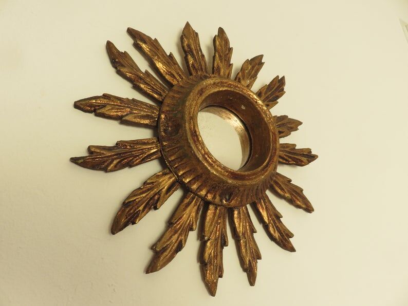Old golden wood sun mirror 27cm