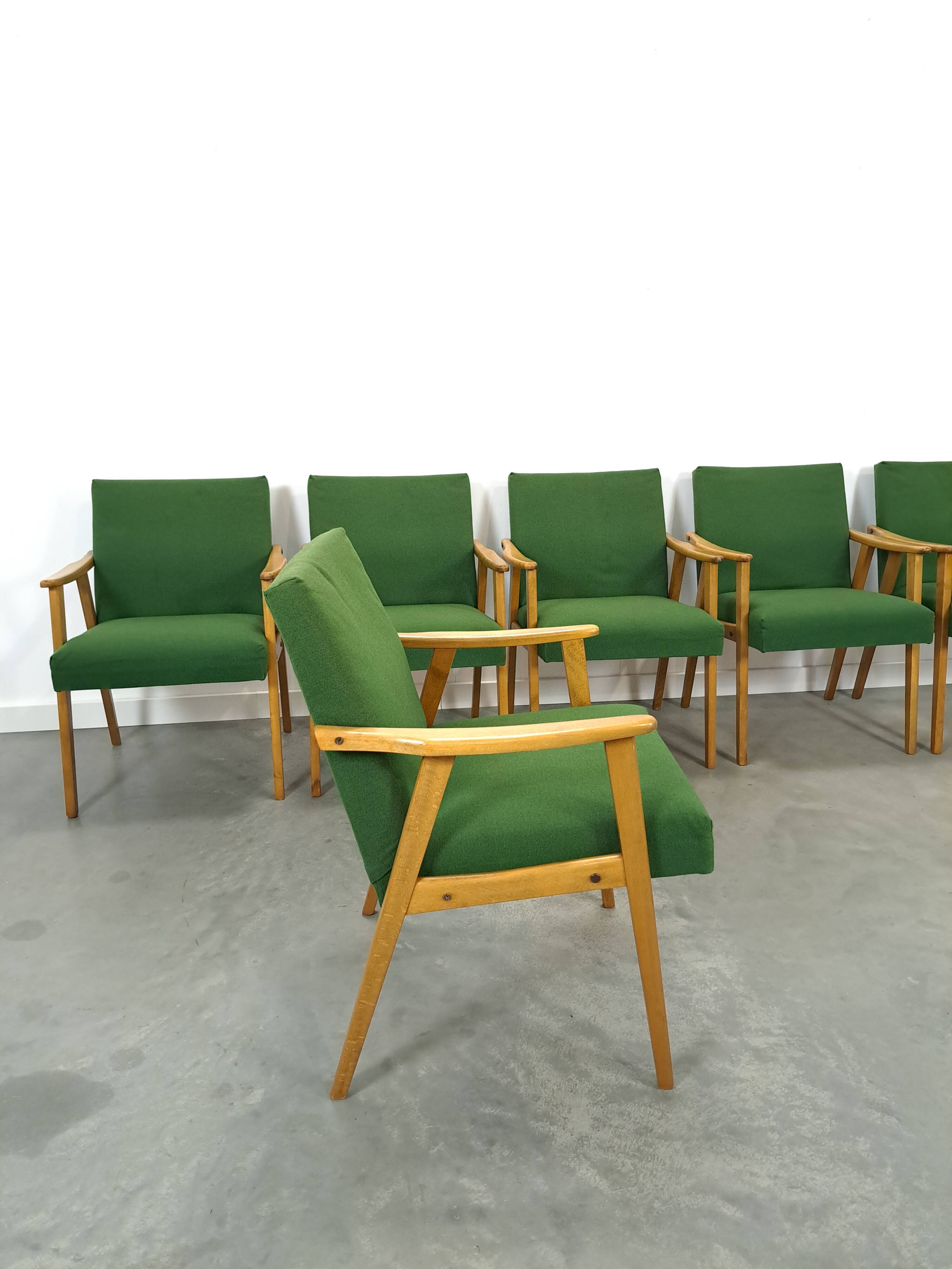 Set of 6 groene eetkamerstoelen met beukenhout