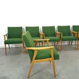 Set of 6 groene eetkamerstoelen met beukenhout