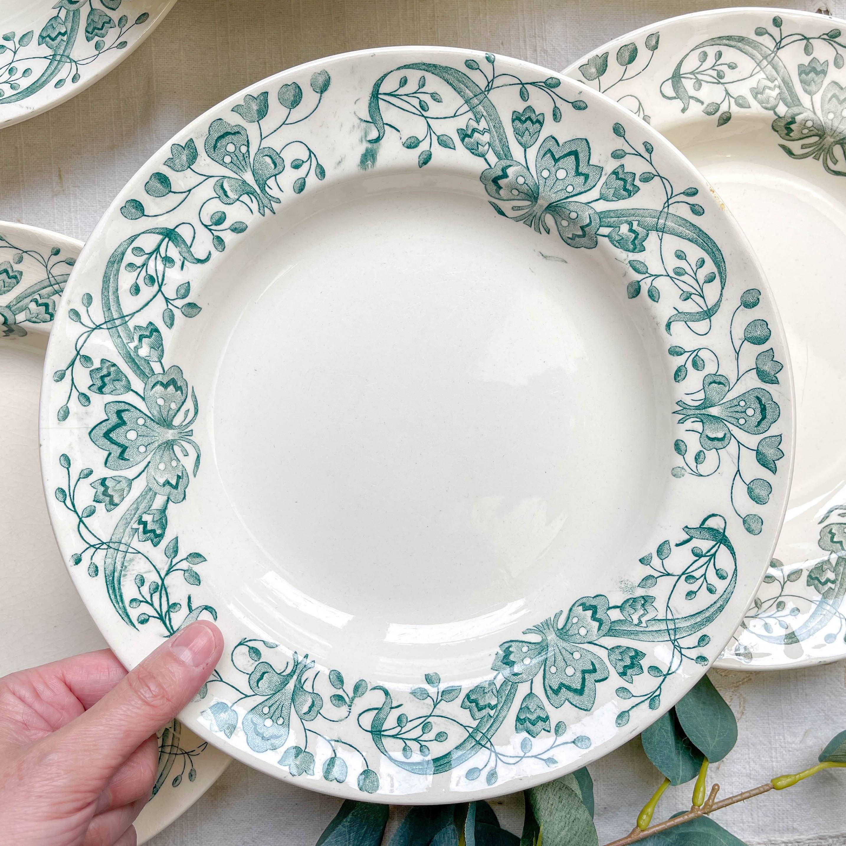 Set of 6 Antique Terre de Fer "Figuig" Soup Plates – Longchamp 19th Century