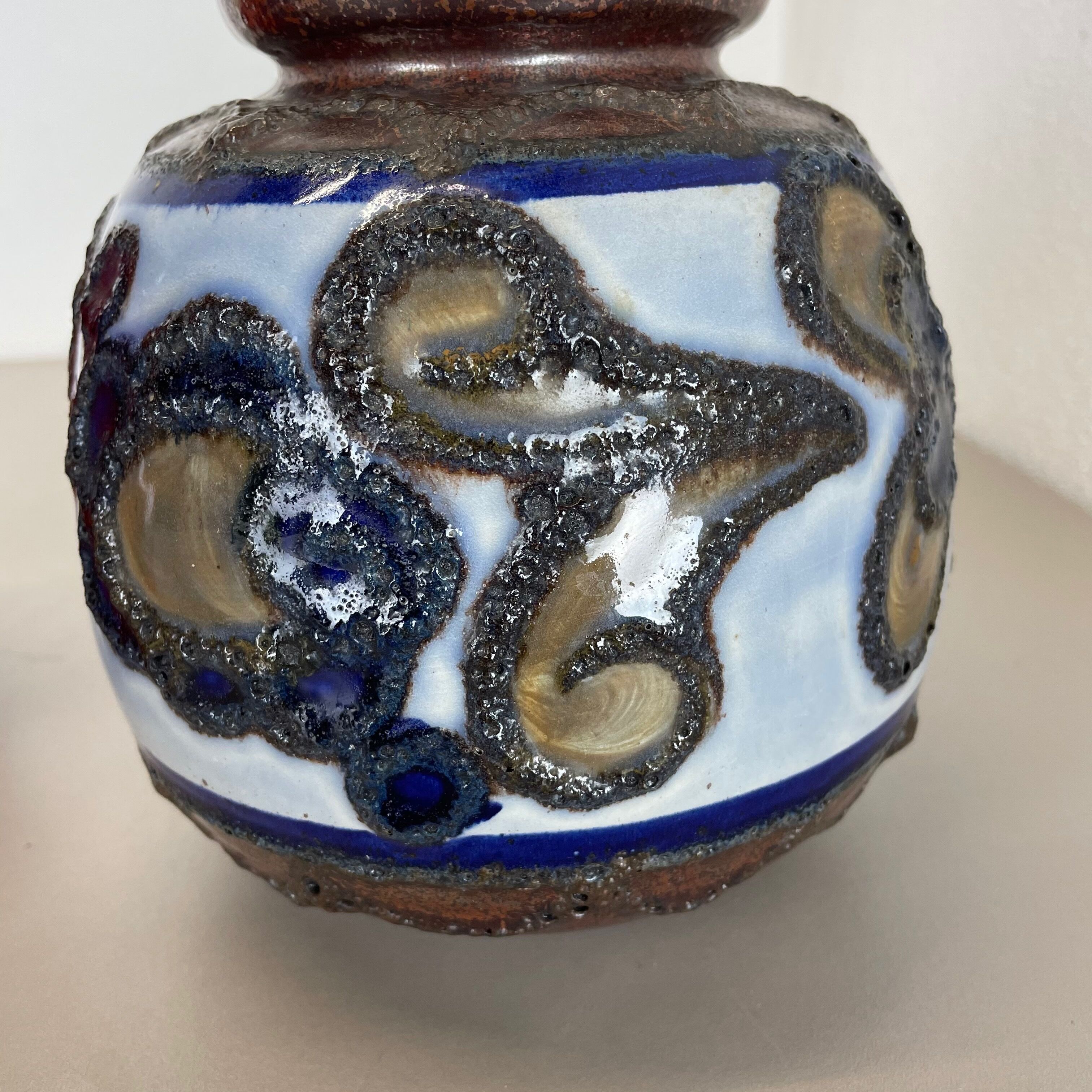 Set of Two Pottery Fat Lava Vases "Multi-Color" by Scheurich, Germany, 1970s