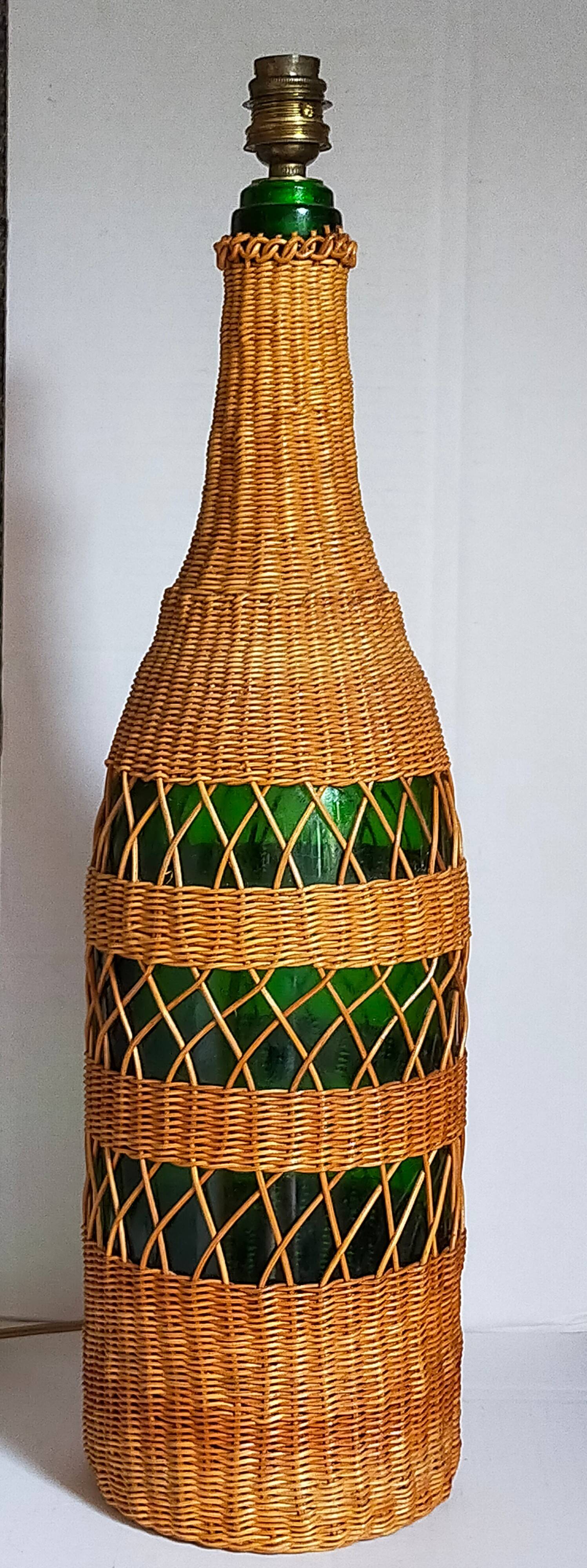 XL bottle lamp foot dressed in rattan 50s
