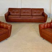 Vintage Danish mid-century Svend Skipper leather club chairs 1970s