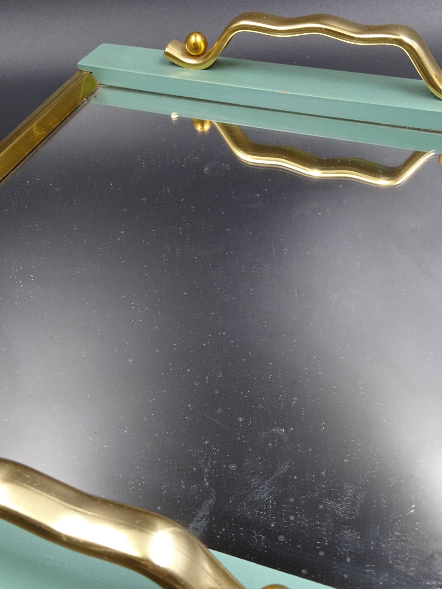 Plateau en bois métal et miroir vers 1950
