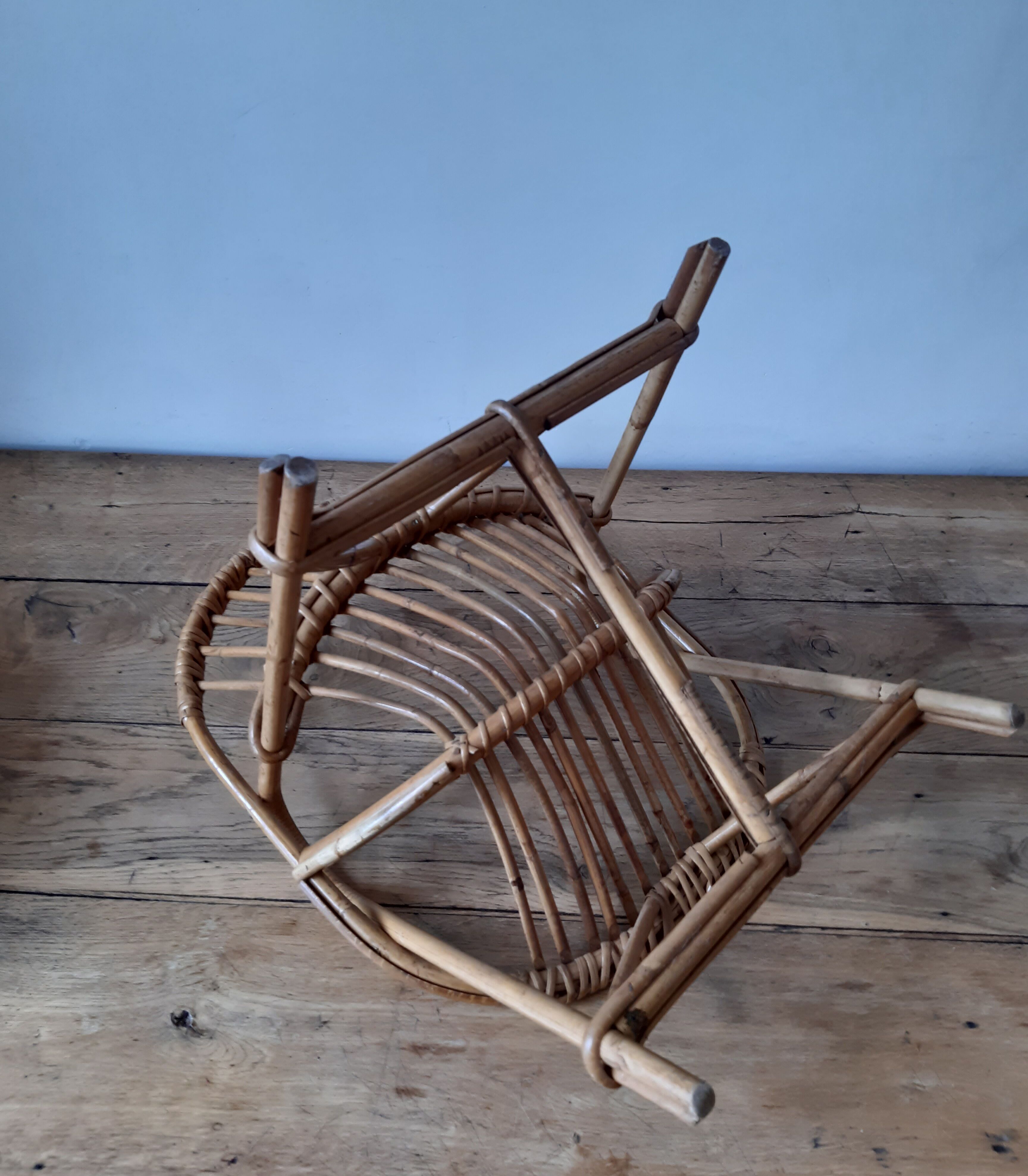 Children's armchair rattan shell, vintage 70s