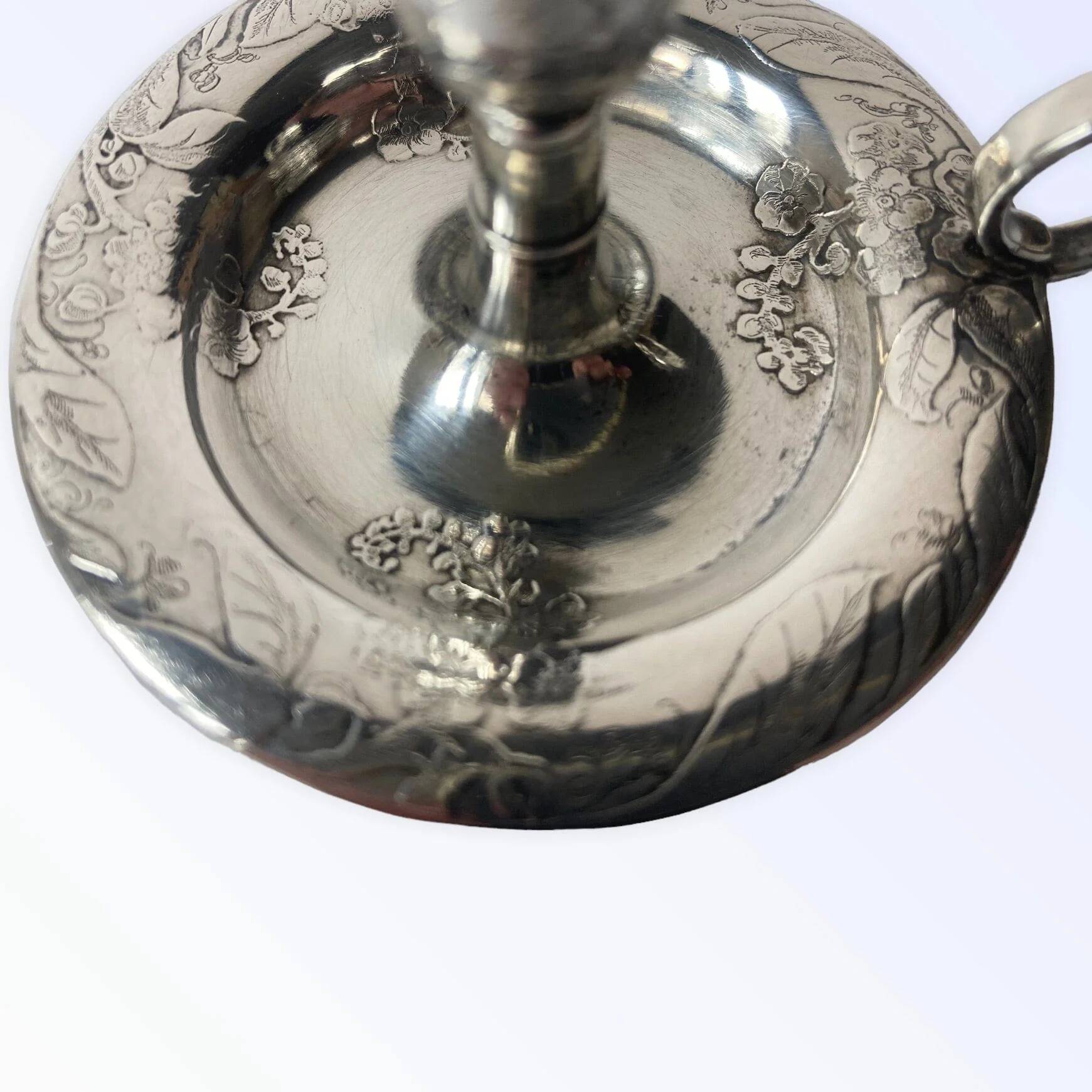 Tiffany and Co. antique hand candlestick, solid silver, Art Nouveau, Japonisme.