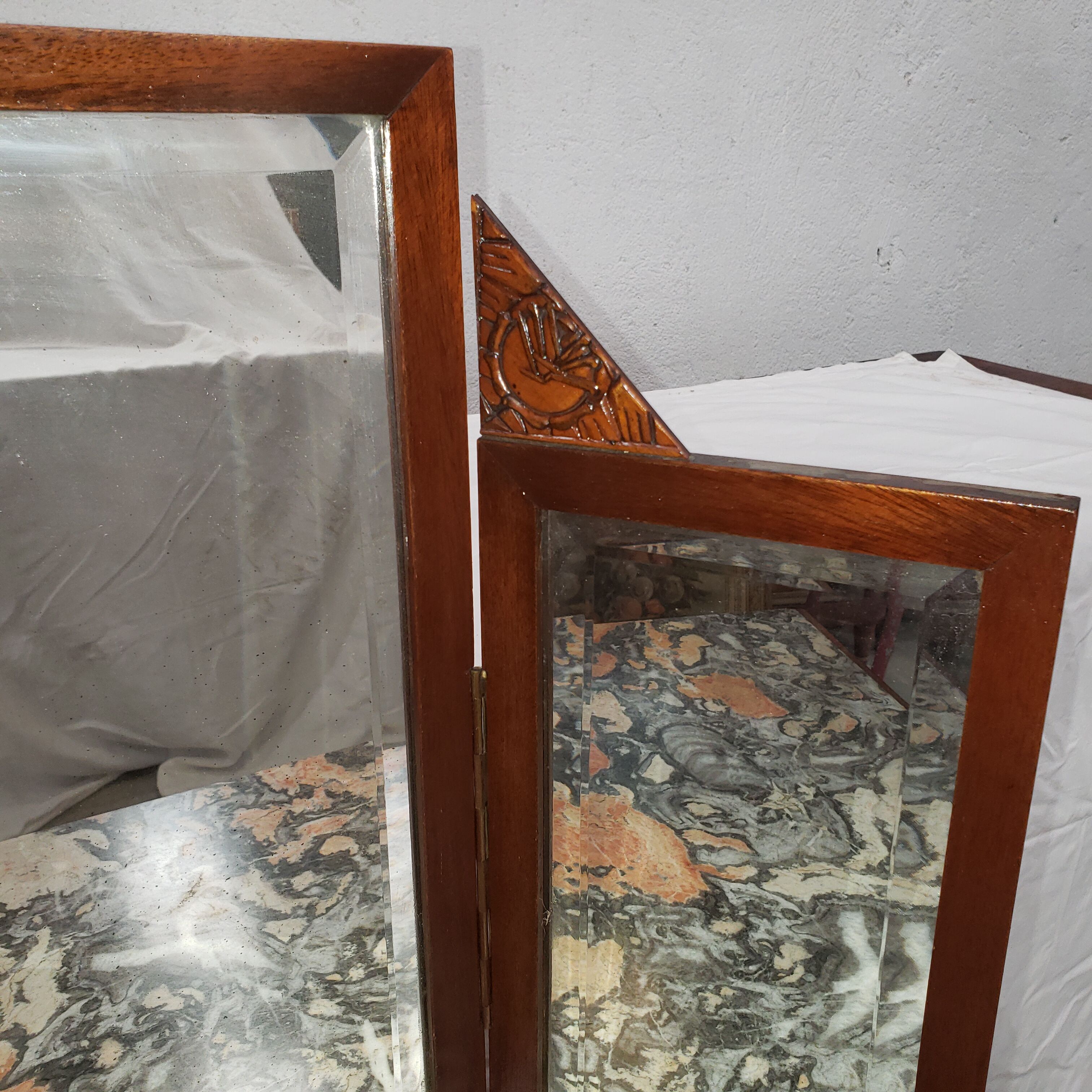 Dressing table art deco in mahogany mirror triptych