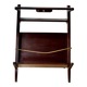 Old Scandinavian style magazine rack in dark wood with integrated brass ashtray