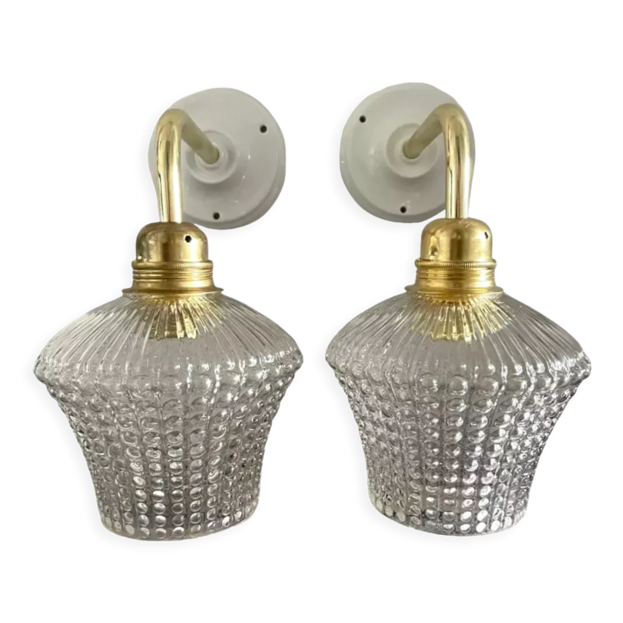 Pair of vintage electrified glass wall lamps
