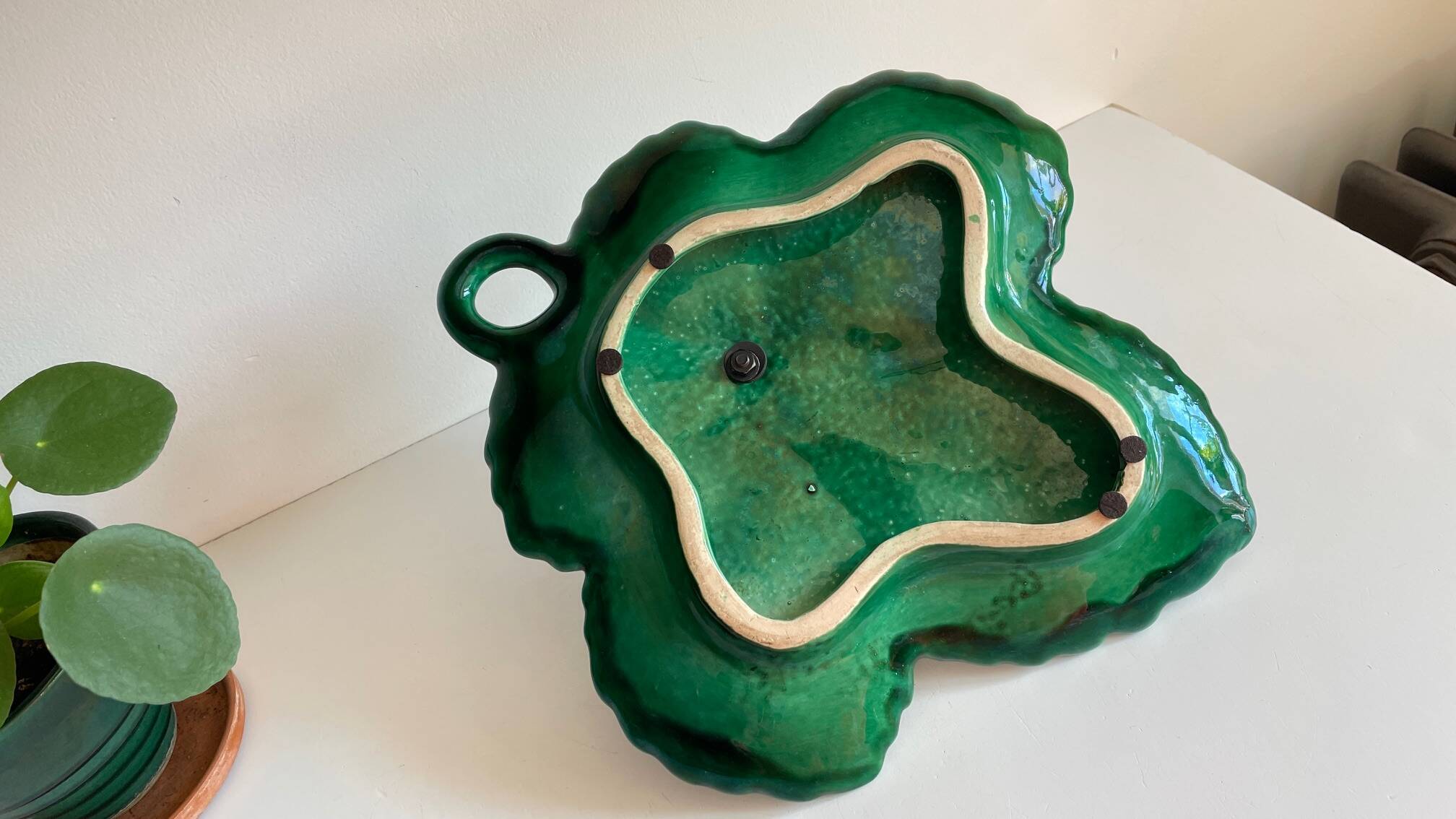 Vintage Glazed Ceramic Barbotine Dish