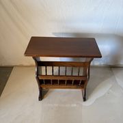 Side table, vintage turned wood magazine rack