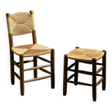 Ensemble chaise et tabouret Bauche, Charlotte Perriand pour Maison Sentou, circa 1950