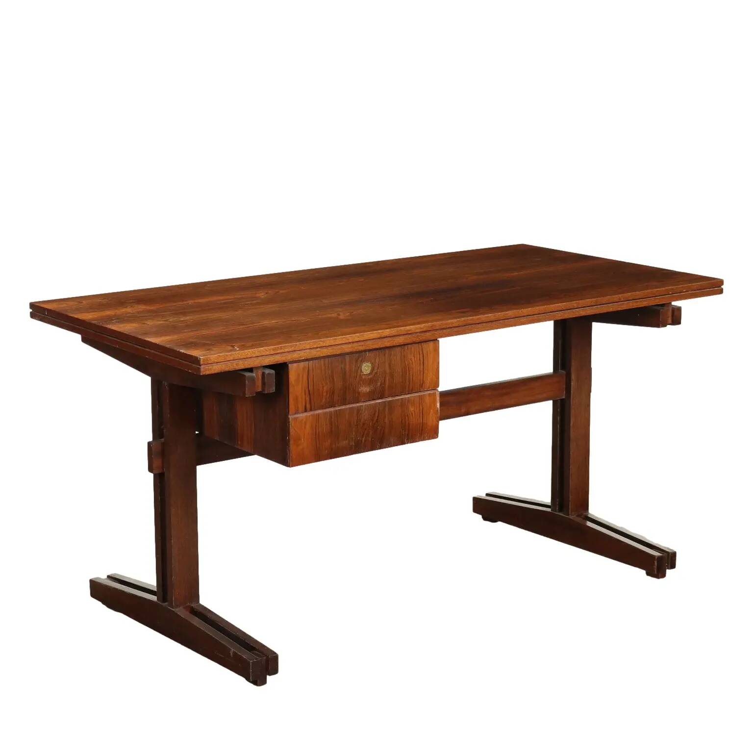 Bureau d’écriture vintage en placage de bois exotique, design, Italie, années 1960