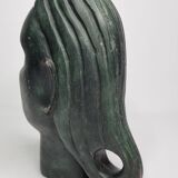 Stylized female head in terracotta, modernist style, signed, 23 cm