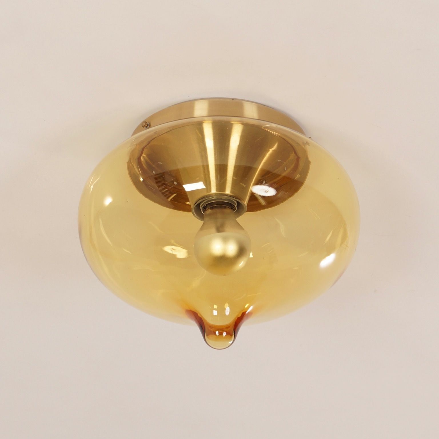 Plafonnier vintage goutte en verre jaune par Dijkstra 1970s