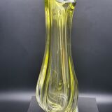 Vase René Delvenne Val saint lambert 1950  jaune soufflé torsadé