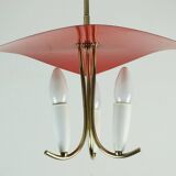 1950s mid century 3-light pendant brass metal plastic stilnovo era