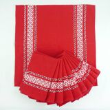 11 red cotton napkins - embroidered Basque style