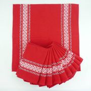 11 serviettes de table en  coton rouge - motifs brodés style basque