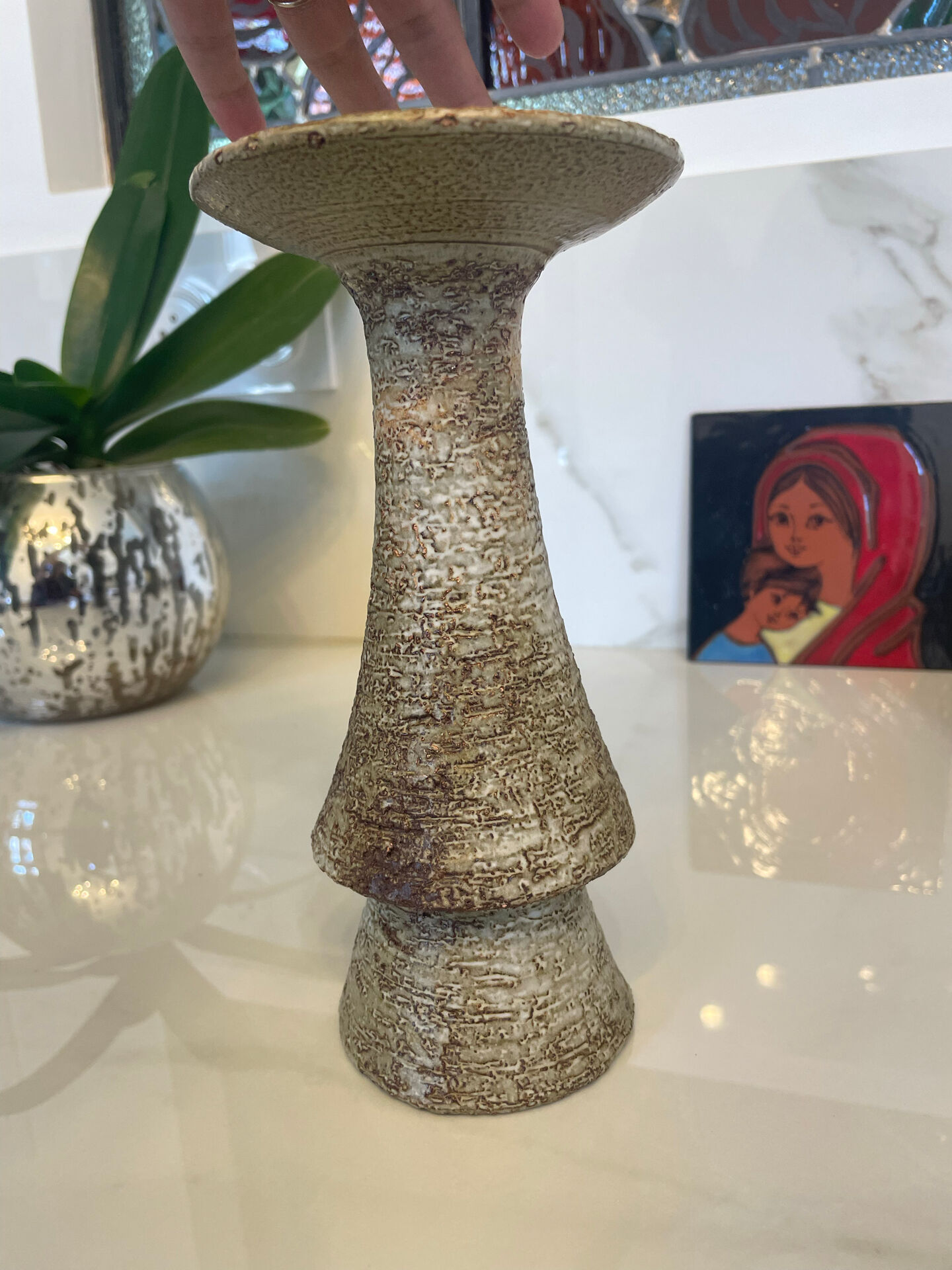 Vallauris candlestick signed 21.5 cm – 1970s brutalist ceramic