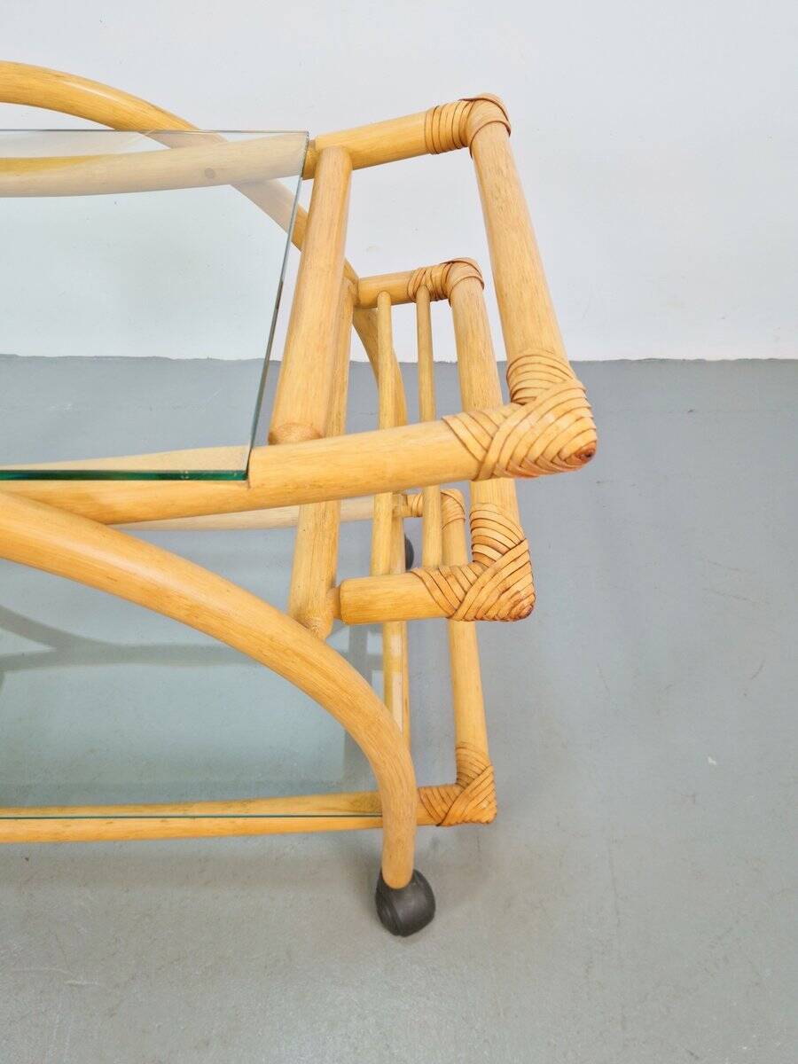 Vintage Trolley in Rattan, Bentwood and Leather, Italy, 1970s