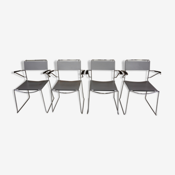 Lot of 4 Italian design chairs in leather and chrome