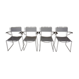 Lot of 4 Italian design chairs in leather and chrome