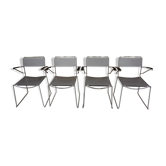 Lot of 4 Italian design chairs in leather and chrome
