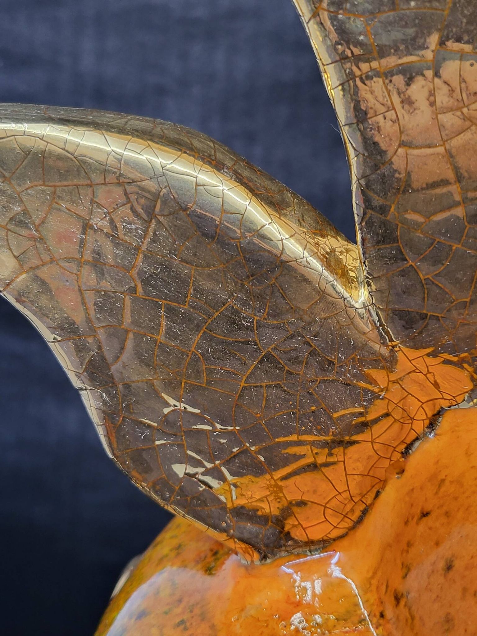 Gérard Crociani soup tureen in orange zoomorphic ceramic French gilded with fine gold Vallauris