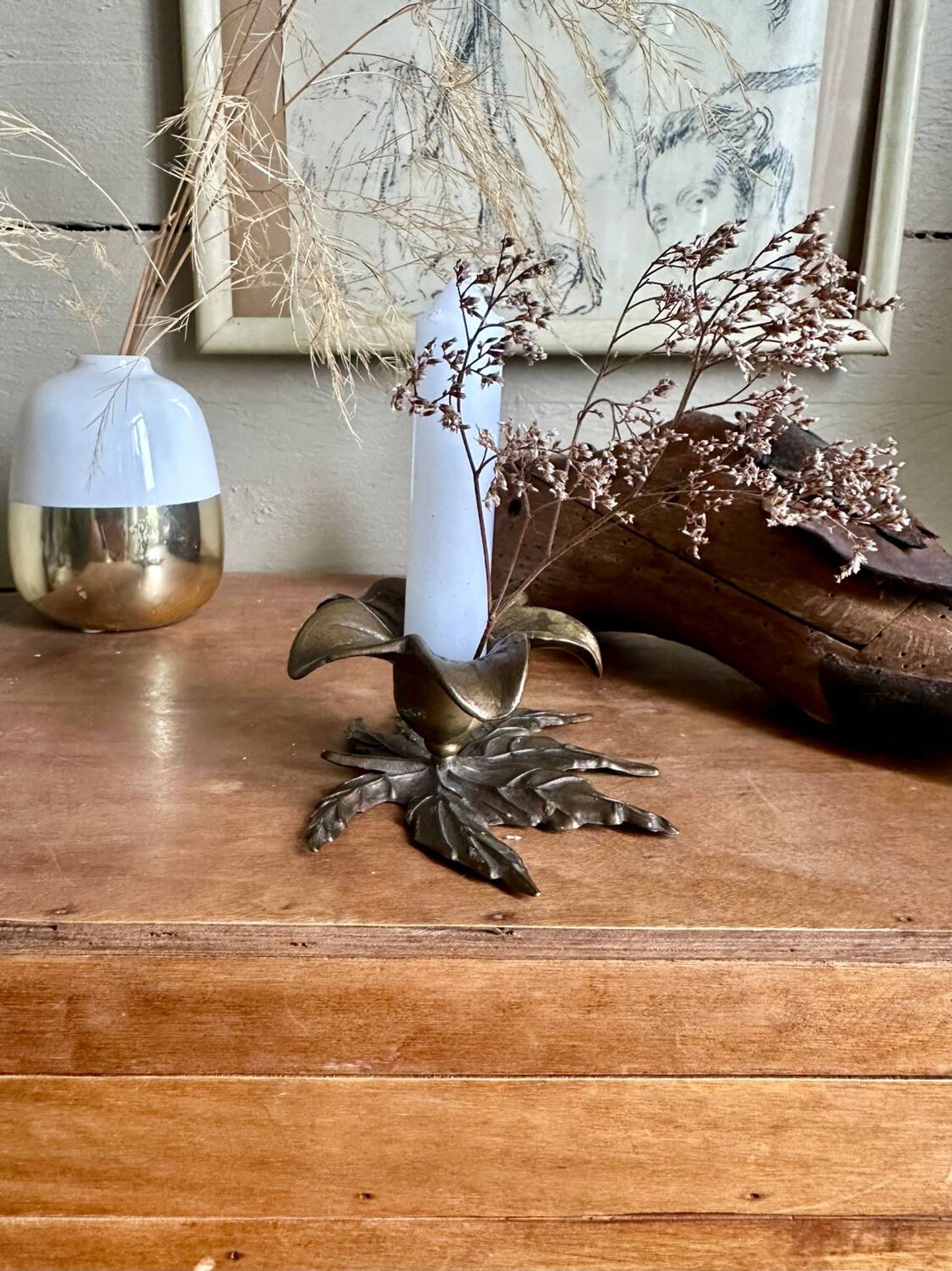 Brass flower candle holder
