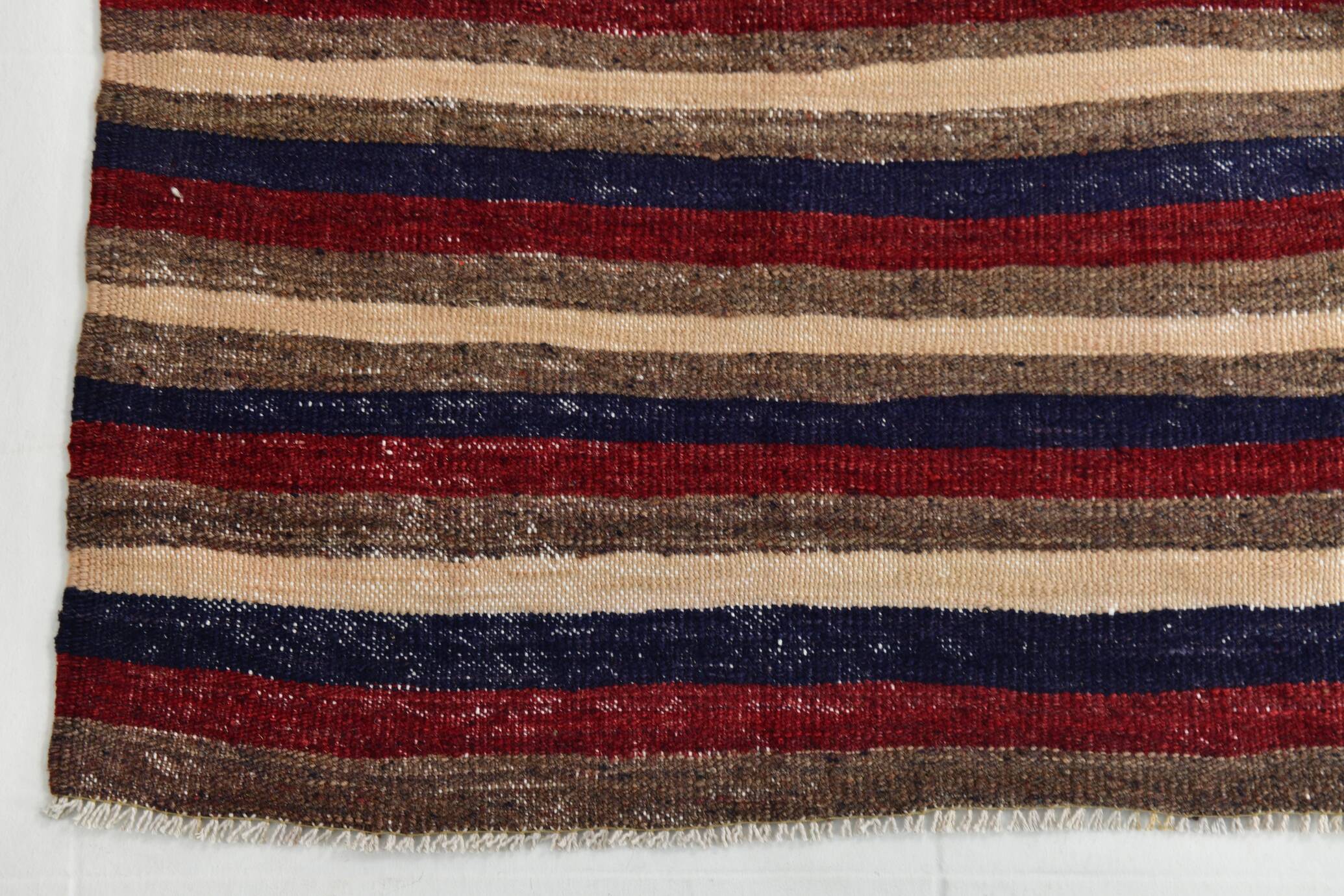 4x9 Red & Navy Blue Pinstriped Pattern Turkish Kilim Rug, 136x284Cm