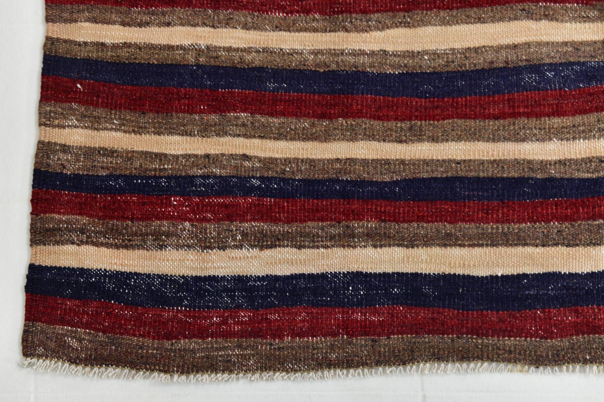 4x9 Red & Navy Blue Pinstriped Pattern Turkish Kilim Rug, 136x284Cm