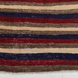 4x9 Red & Navy Blue Pinstriped Pattern Turkish Kilim Rug, 136x284Cm
