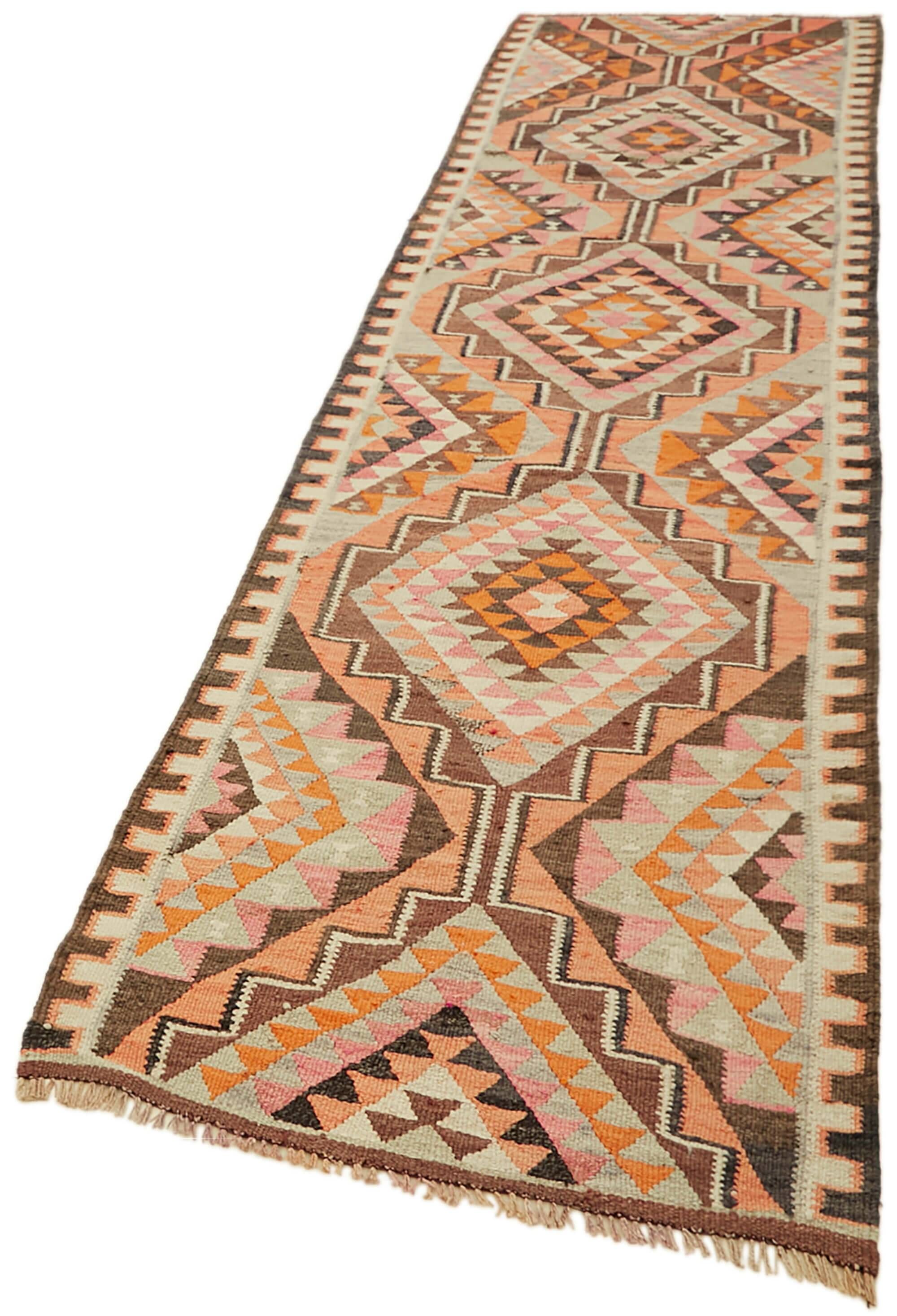 Turkish Handwoven Vintage Herki Kilim 90 cm x 344 cm