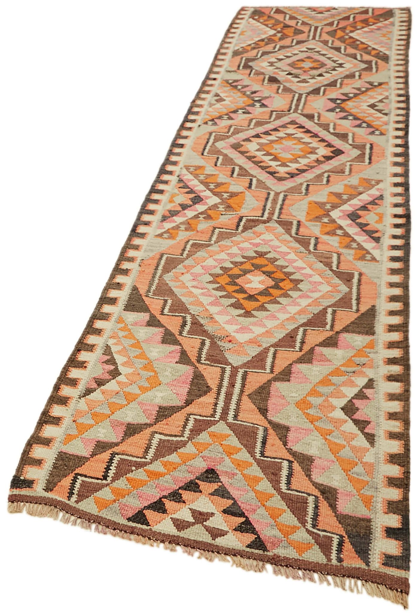 Turkish Handwoven Vintage Herki Kilim 90 cm x 344 cm