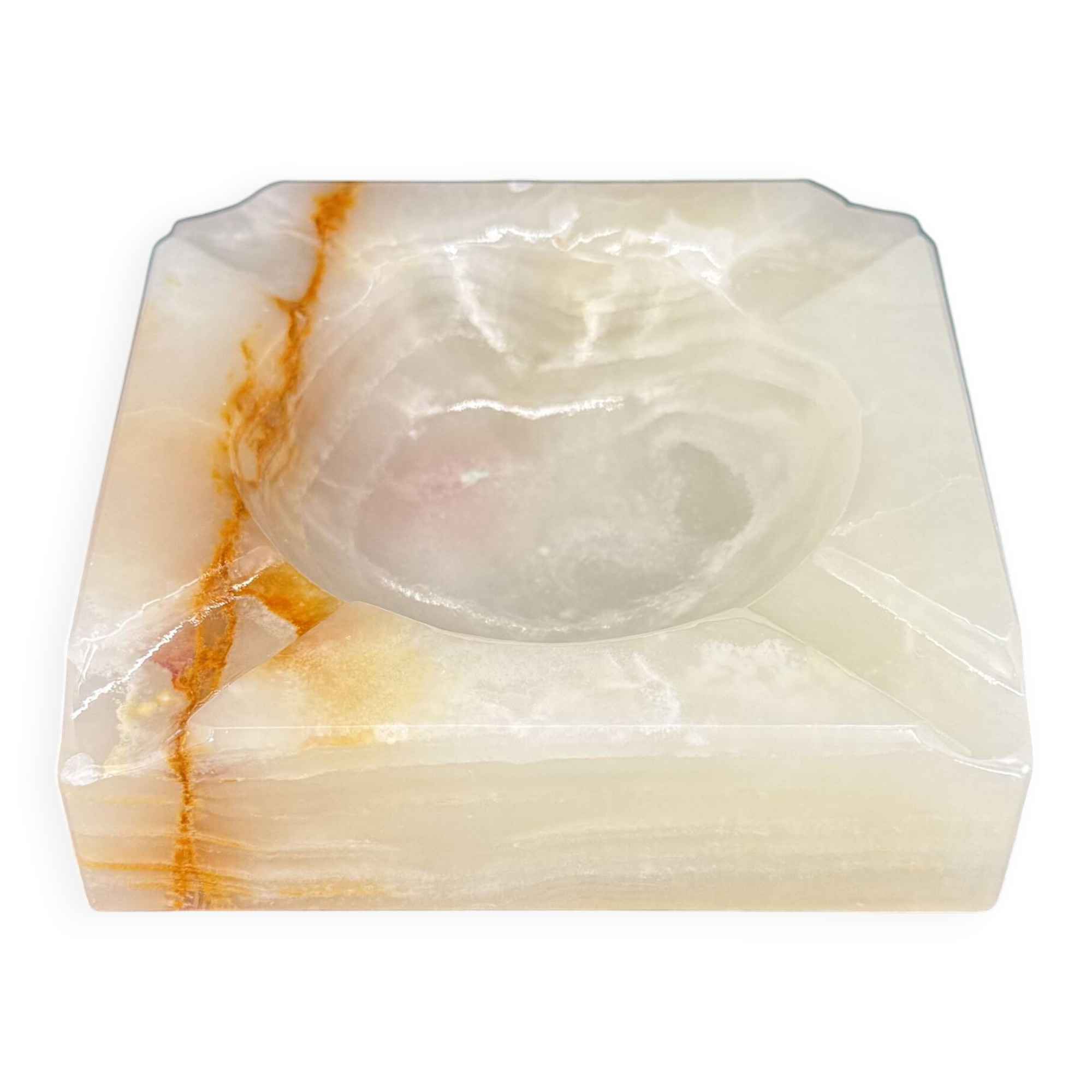 Cendrier vintage en onyx massif – Pierre naturelle sculptée, années 60/70