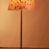1950s floor lamp in brass and teak/shade with floral motif
