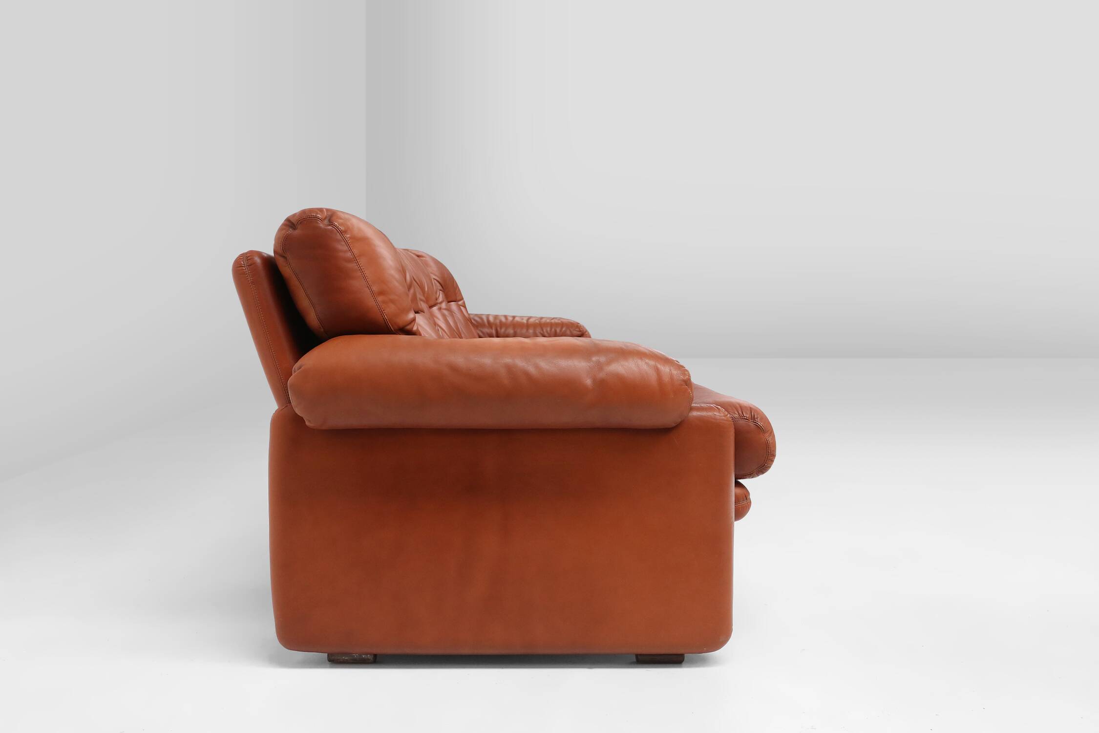 Brown leather 3-seater sofa Coronado by Tobia Scarpa for B&B Italia, Italy ca. 1960