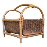 Rattan and wicker log basket 1950