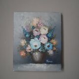 Oil painting on canvas still life bouquet of flowers bohemian countryside decoration