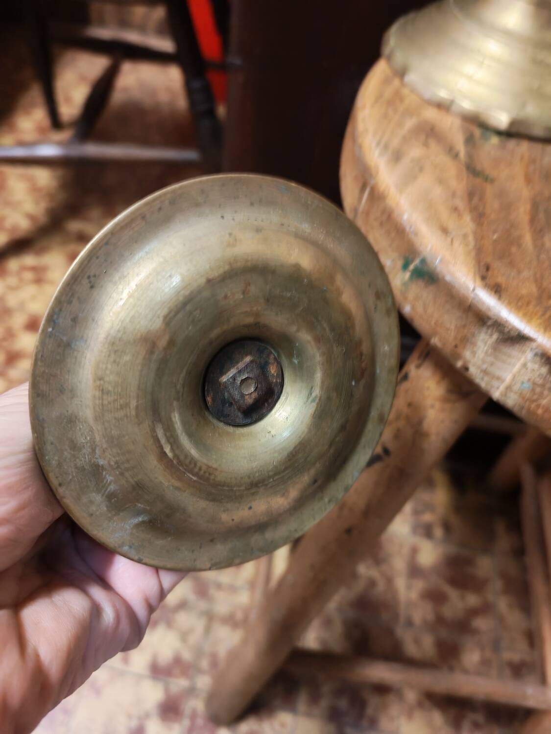 Set of three solid brass candle holders