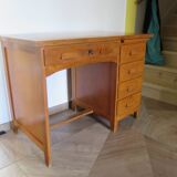 Vintage modernist desk - 5 drawers - shelf - 1950s - closure mechanism