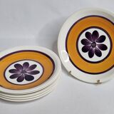 Set of 6 dessert plates, vintage Gien earthenware, 20.5 cm