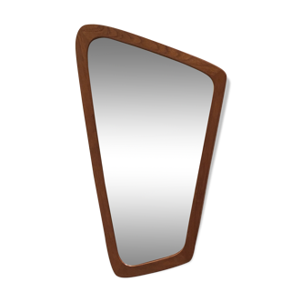 Asymmetrical vintage Scandinavian mirror in 60s teak 36x64cm