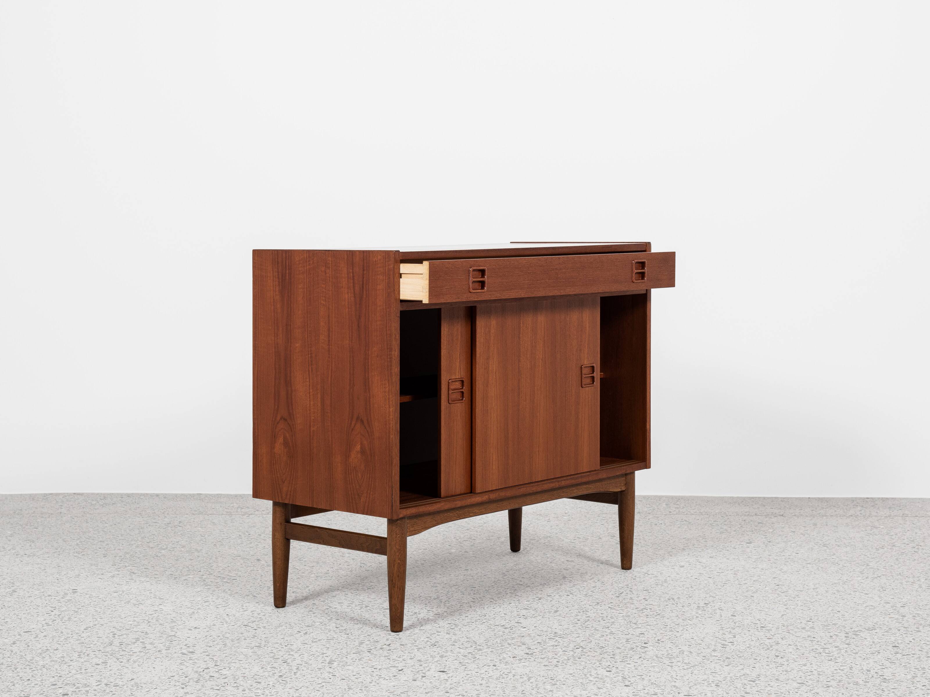Midcentury Danish cabinet in teak with 1 drawer and 2 sliding doors 1960s