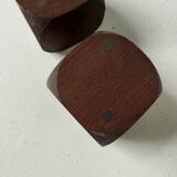 Pair of 1960s teak and brass "dice" candlesticks