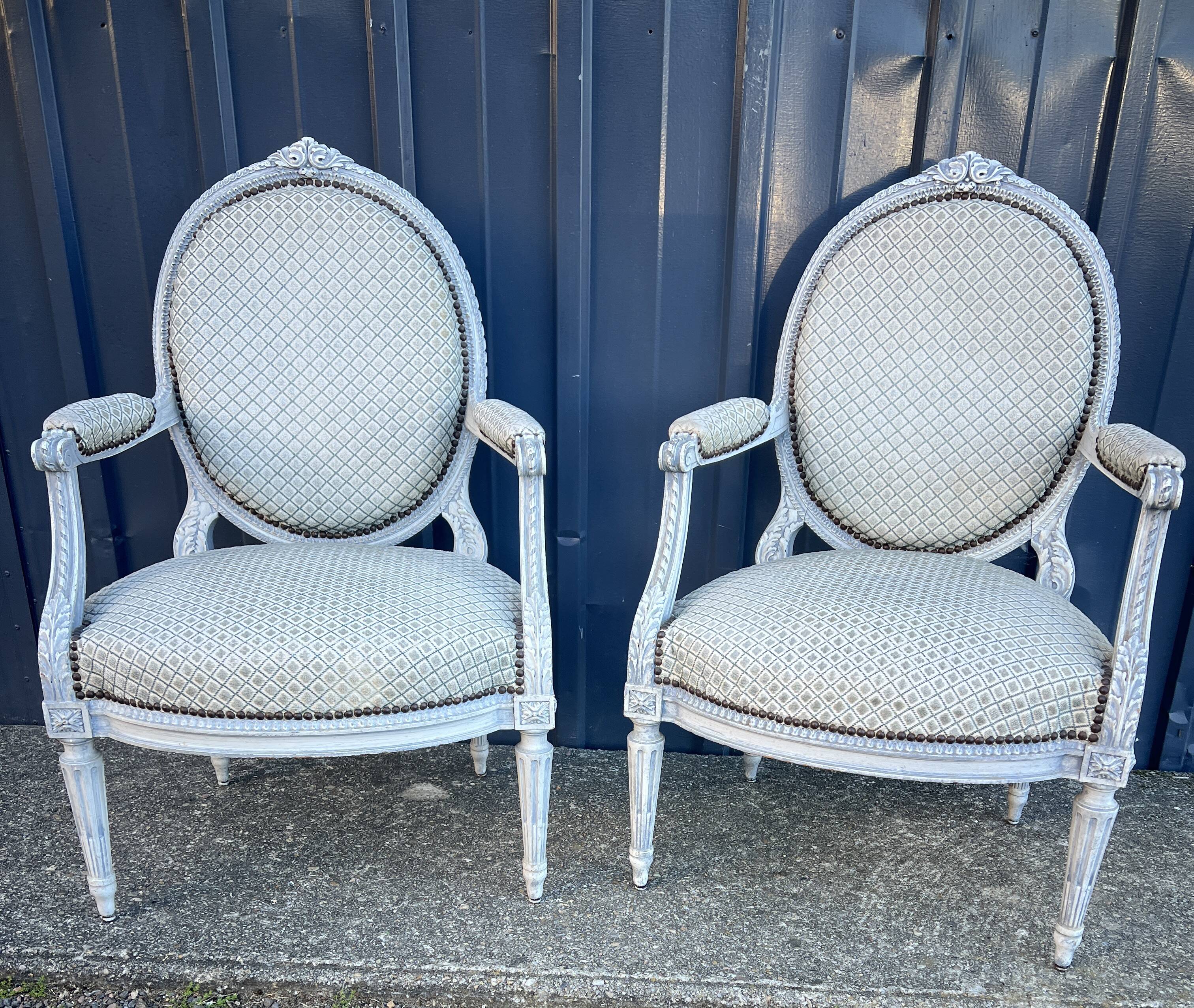 Pair of Louis XVI style armchairs