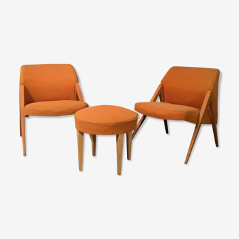 Pair of armchairs with stool