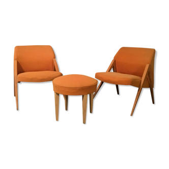Pair of armchairs with stool